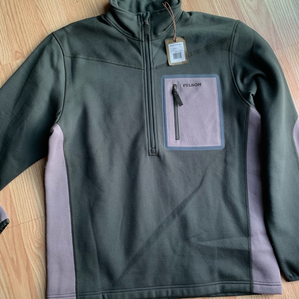 New without tag, Filson Sheldon half zip fleece jacket olive.